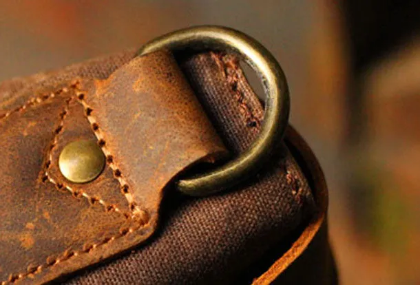 Genuine Leather Mens Cool Canvas Messenger Bag iPad Bag Chest Bag Bike Bag Cycling Bag For Men