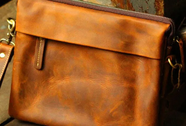 Genuine Leather Mens Cool Messenger Bag iPad Bag Chest Bag Bike Bag Cycling Bag For Men