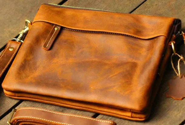 Genuine Leather Mens Cool Messenger Bag iPad Bag Chest Bag Bike Bag Cycling Bag For Men