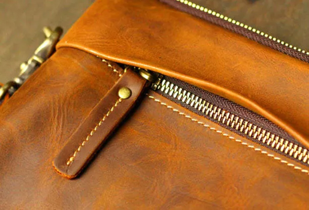 Genuine Leather Mens Cool Messenger Bag iPad Bag Chest Bag Bike Bag Cycling Bag For Men