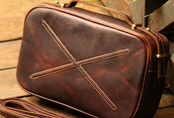 Genuine Leather Mens Cool Messenger Bag iPad Bag Chest Bag Bike Bag Cycling Evelope Cluth Bag For Men