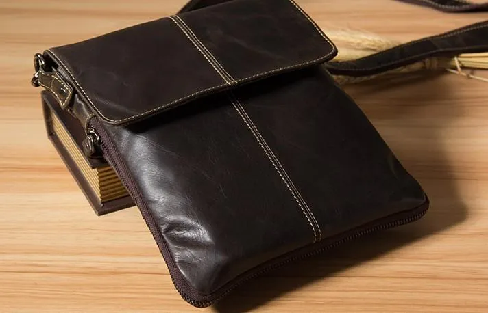 Genuine Leather Mens Cool Small Shoulder Bag Purse Messenger Bag Crossbody Bag for Men