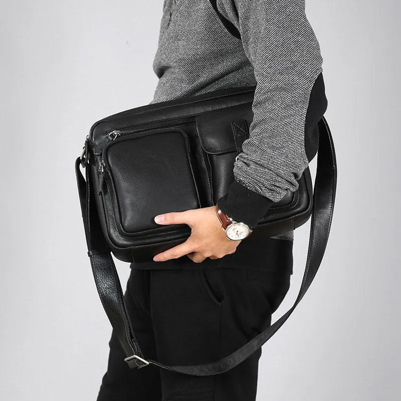 Genuine Leather Mens Cool Small Shoulder Bags Messenger Bag Bike Bag Cycling Bag for men