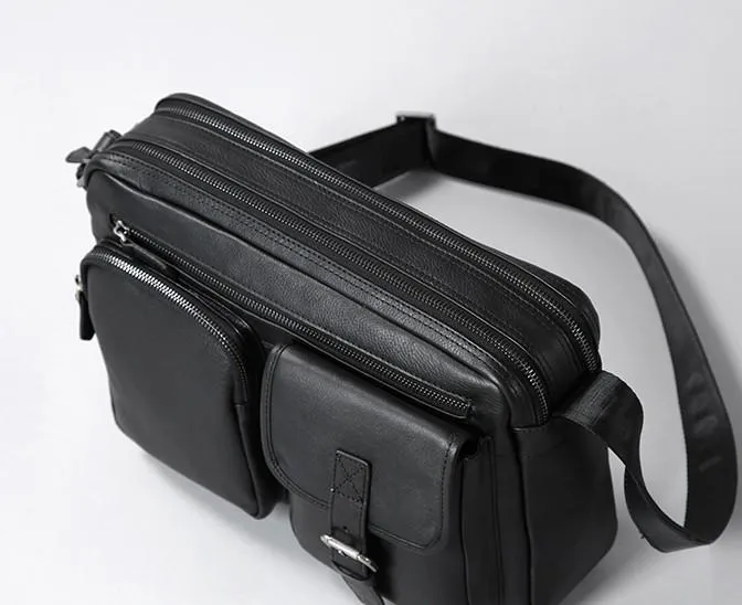 Genuine Leather Mens Cool Small Shoulder Bags Messenger Bag Bike Bag Cycling Bag for men