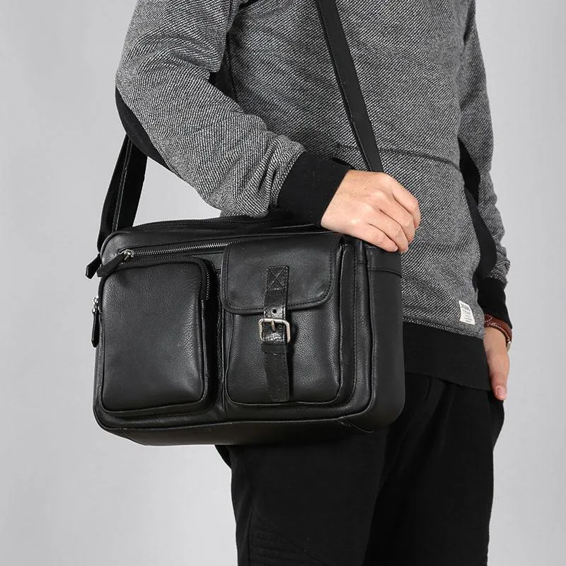 Genuine Leather Mens Cool Small Shoulder Bags Messenger Bag Bike Bag Cycling Bag for men