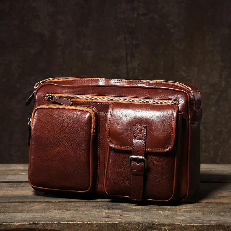 Genuine Leather Mens Cool Small Shoulder Bags Messenger Bag Bike Bag Cycling Bag for men