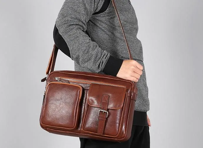 Genuine Leather Mens Cool Small Shoulder Bags Messenger Bag Bike Bag Cycling Bag for men