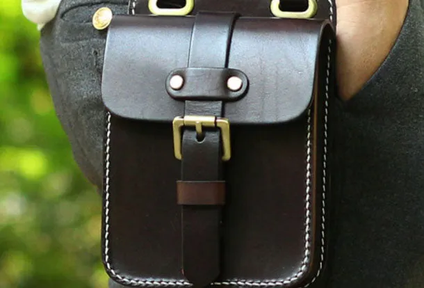 Genuine Leather Mens Hip Bag Cool Waist Bag iPad Bag  Bike Bag Cycling Bag For Men