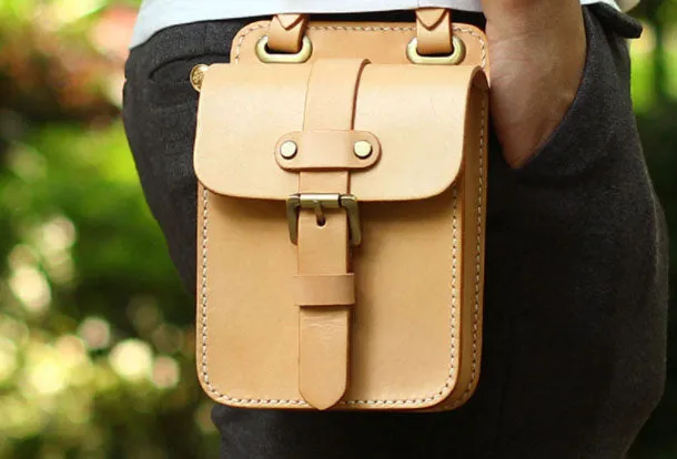 Genuine Leather Mens Hip Bag Cool Waist Bag iPad Bag  Bike Bag Cycling Bag For Men