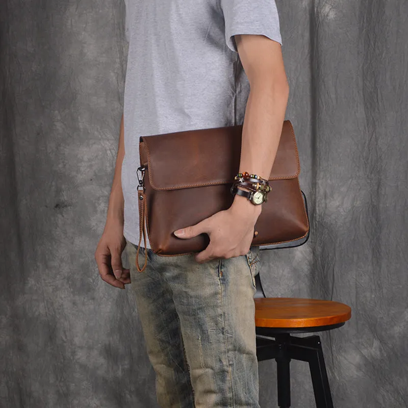 Genuine Leather messenger bag clutch leather men phone pad zip clutch vintage wallet for men