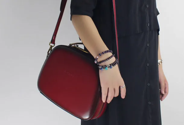 Genuine Leather Round Bag Handbag Purse Shoulder Bag for Women Leather Crossbody Bag