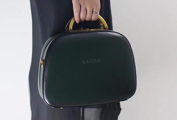 Genuine Leather Round Bag Handbag Purse Shoulder Bag for Women Leather Crossbody Bag