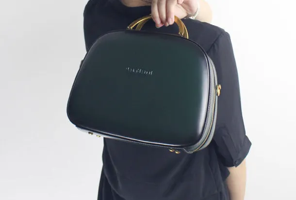 Genuine Leather Round Bag Handbag Purse Shoulder Bag for Women Leather Crossbody Bag