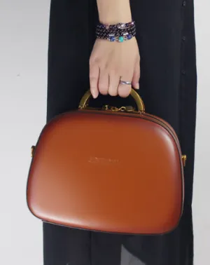 Genuine Leather Round Bag Handbag Purse Shoulder Bag for Women Leather Crossbody Bag