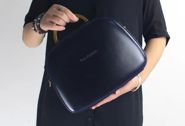 Genuine Leather Round Bag Handbag Purse Shoulder Bag for Women Leather Crossbody Bag