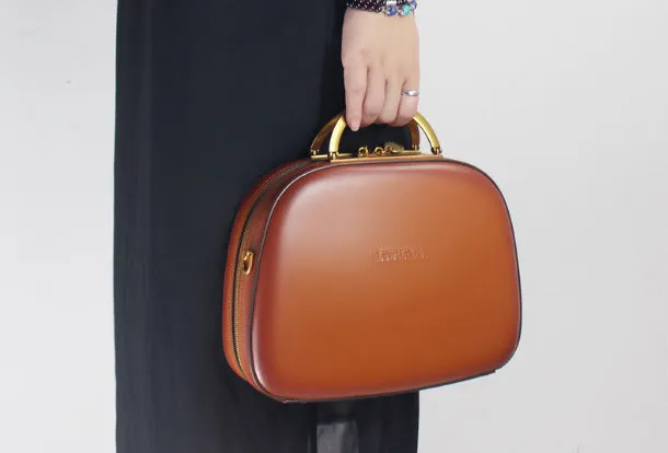 Genuine Leather Round Bag Handbag Purse Shoulder Bag for Women Leather Crossbody Bag