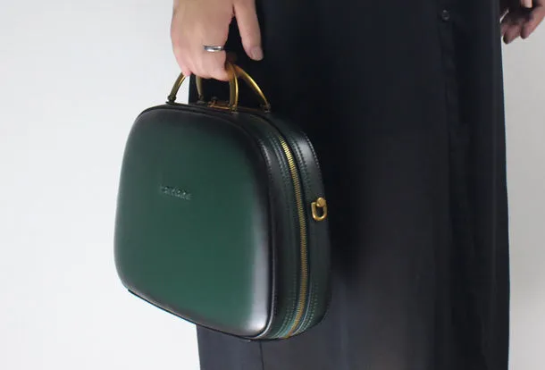 Genuine Leather Round Bag Handbag Purse Shoulder Bag for Women Leather Crossbody Bag