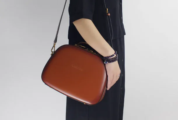 Genuine Leather Round Bag Handbag Purse Shoulder Bag for Women Leather Crossbody Bag
