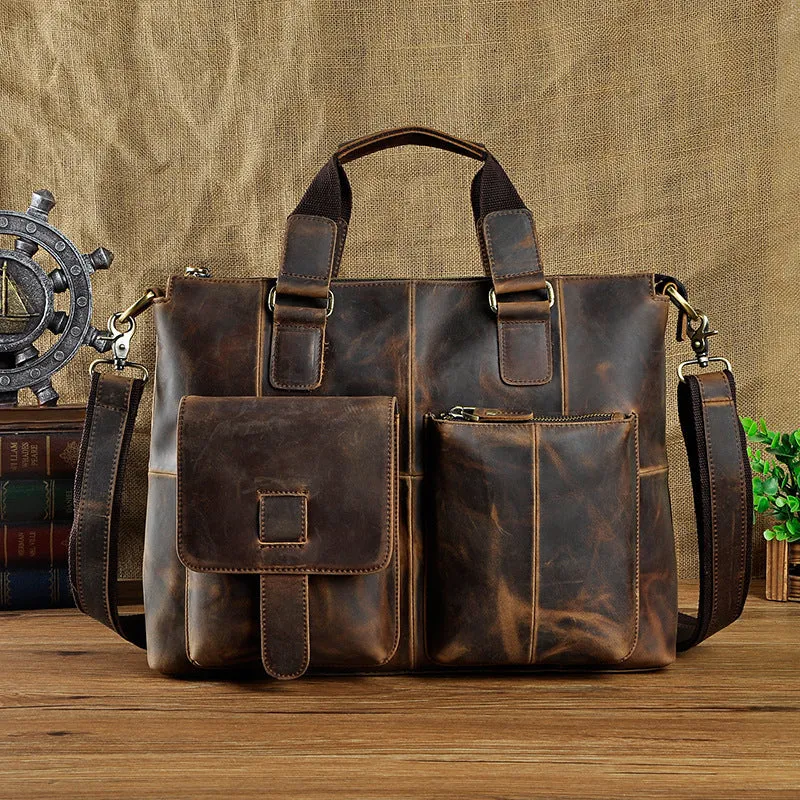 Genuine Vintage Coffee Leather Cool Messenger Bag Briefcase Bag Shoulder Bag For Men