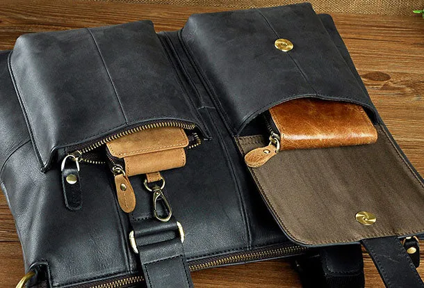 Genuine Vintage Coffee Leather Cool Messenger Bag Briefcase Bag Shoulder Bag For Men