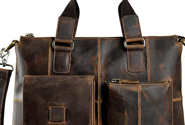 Genuine Vintage Coffee Leather Cool Messenger Bag Briefcase Bag Shoulder Bag For Men