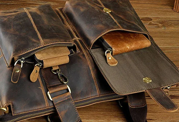 Genuine Vintage Coffee Leather Cool Messenger Bag Briefcase Bag Shoulder Bag For Men