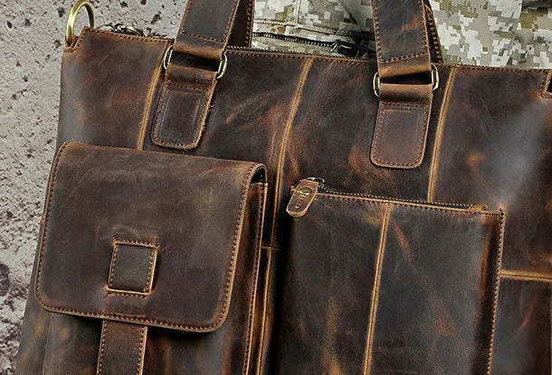 Genuine Vintage Coffee Leather Cool Messenger Bag Briefcase Bag Shoulder Bag For Men