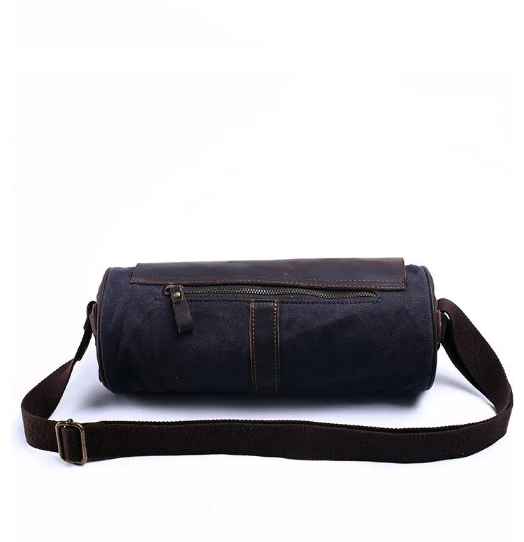 Gray Canvas Leather Mens Green Barrel Postman Bag Bucket Messenger Bag Side Bag For Men