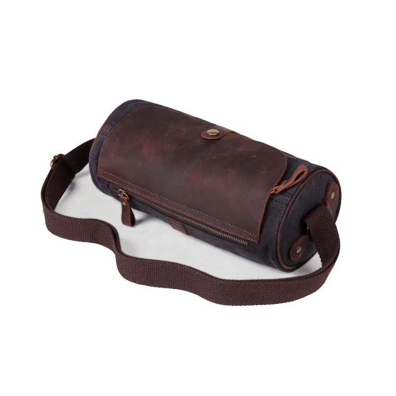 Gray Canvas Leather Mens Green Barrel Postman Bag Bucket Messenger Bag Side Bag For Men