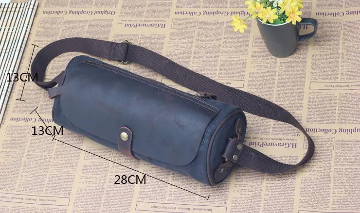 Gray Canvas Leather Mens Green Barrel Postman Bag Bucket Messenger Bag Side Bag For Men