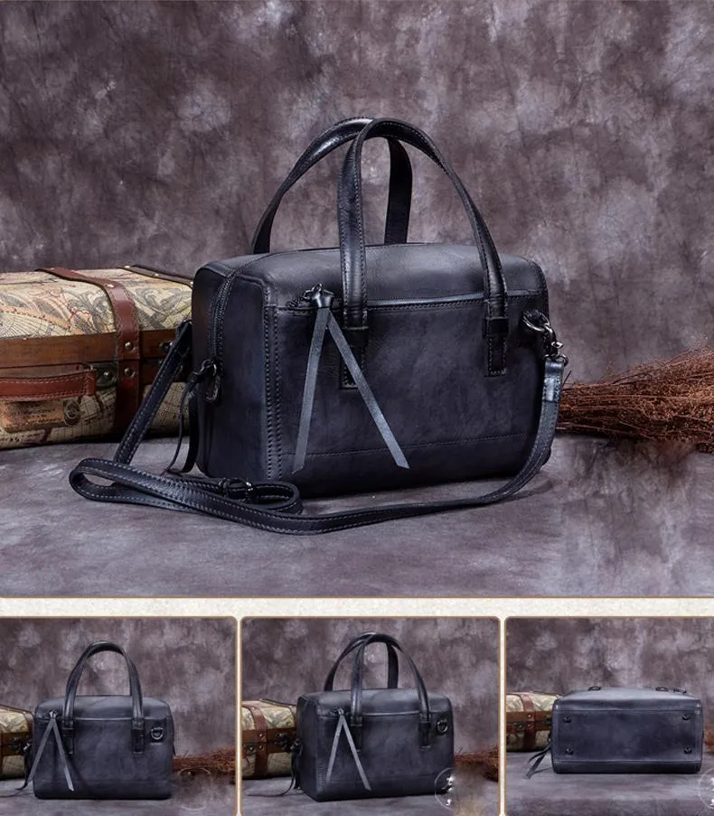 Gray Vintage Leather Ladies Doctors Handbag Brown Doctor Style Shoulder Bag Purse for Women