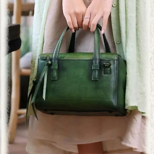 Gray Vintage Leather Ladies Doctors Handbag Brown Doctor Style Shoulder Bag Purse for Women