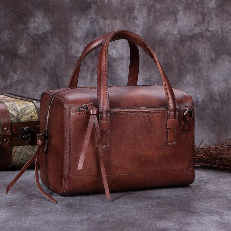 Gray Vintage Leather Ladies Doctors Handbag Brown Doctor Style Shoulder Bag Purse for Women