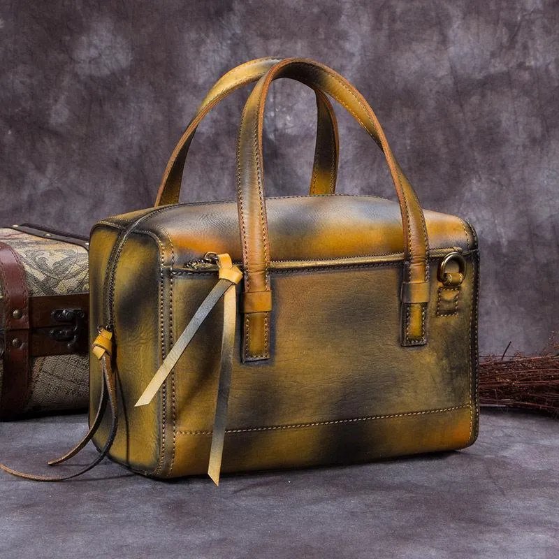 Gray Vintage Leather Ladies Doctors Handbag Brown Doctor Style Shoulder Bag Purse for Women