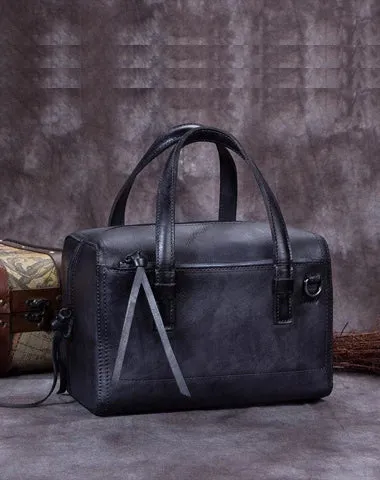 Gray Vintage Leather Ladies Doctors Handbag Brown Doctor Style Shoulder Bag Purse for Women
