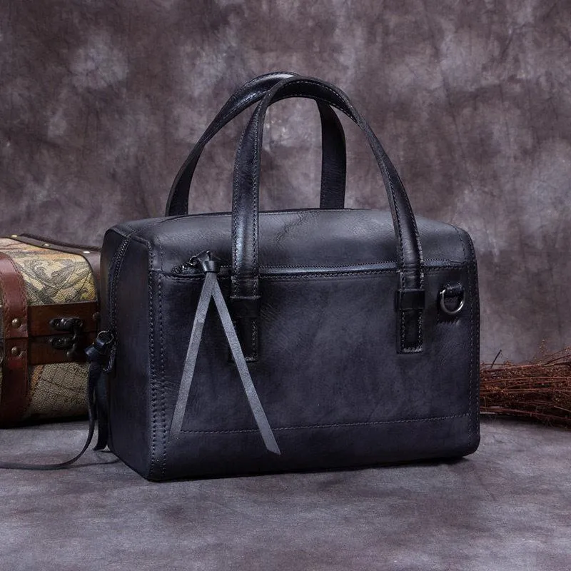 Gray Vintage Leather Ladies Doctors Handbag Brown Doctor Style Shoulder Bag Purse for Women