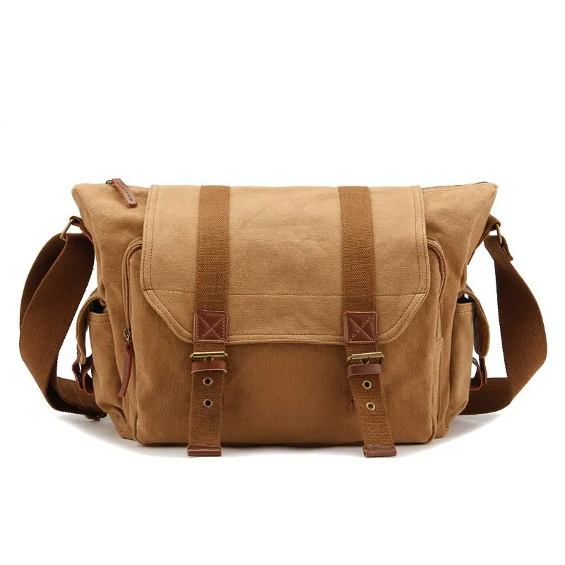Green Waterproof CANVAS Mens 14'' Side Bag Khaki Messenger Bag FOR MEN