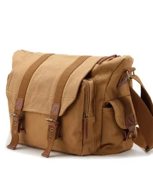Green Waterproof CANVAS Mens 14'' Side Bag Khaki Messenger Bag FOR MEN