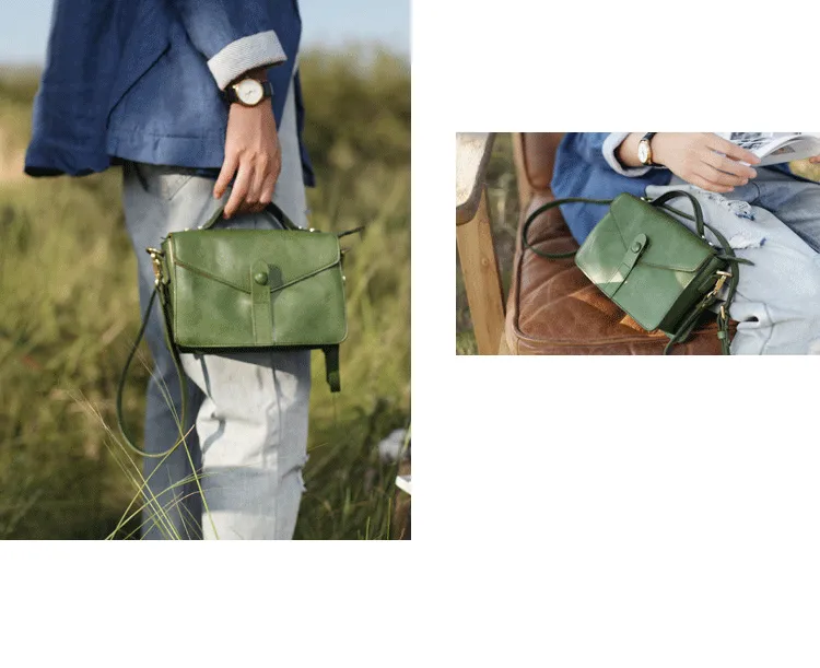 Green Womens Leather Satchel Side Bag Handbag Womens Leather Satchel Shoulder Bag Small Crossbody Bag