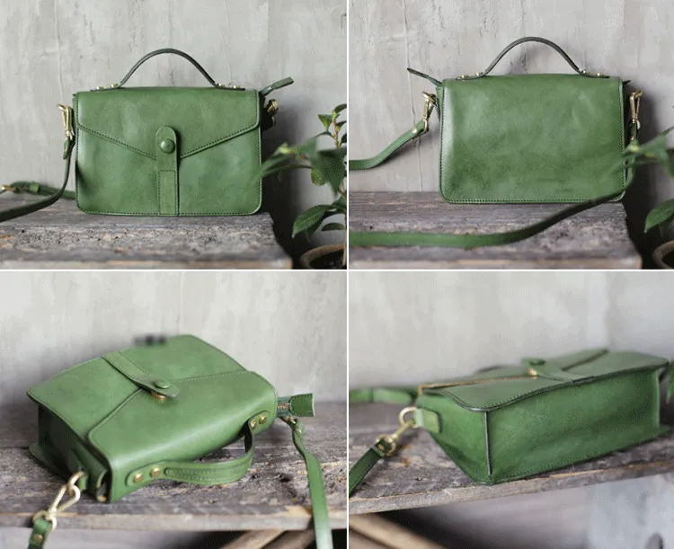 Green Womens Leather Satchel Side Bag Handbag Womens Leather Satchel Shoulder Bag Small Crossbody Bag
