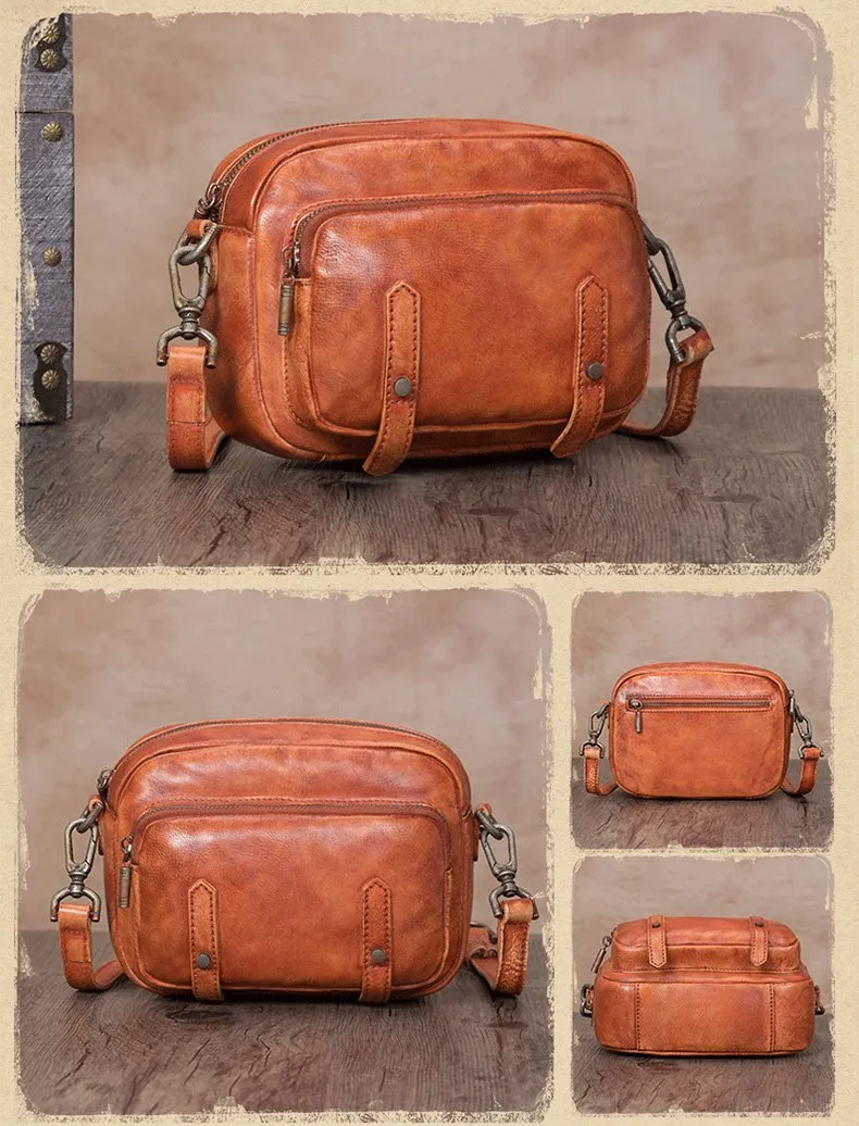 Grey Vintage Mens Leather Small Messenger Bag Side Bag Postman Bag Courier Bag for Men