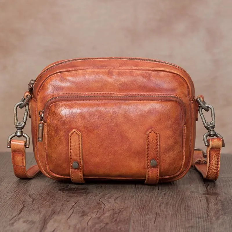Grey Vintage Mens Leather Small Messenger Bag Side Bag Postman Bag Courier Bag for Men