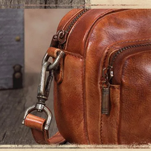 Grey Vintage Mens Leather Small Messenger Bag Side Bag Postman Bag Courier Bag for Men
