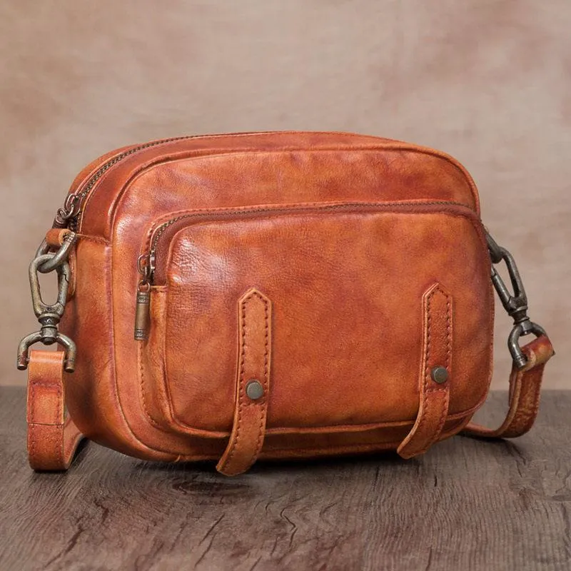 Grey Vintage Mens Leather Small Messenger Bag Side Bag Postman Bag Courier Bag for Men