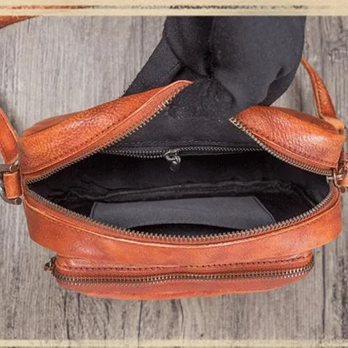 Grey Vintage Mens Leather Small Messenger Bag Side Bag Postman Bag Courier Bag for Men