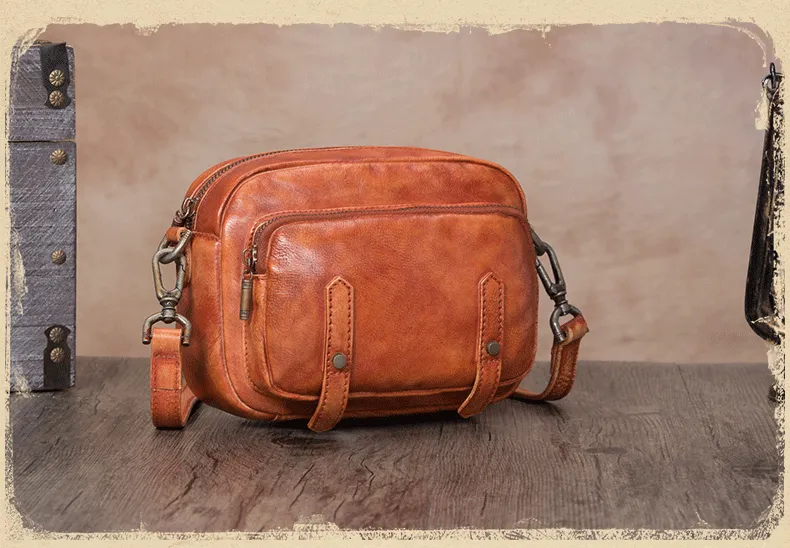 Grey Vintage Mens Leather Small Messenger Bag Side Bag Postman Bag Courier Bag for Men