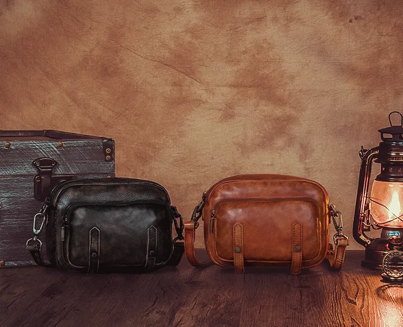 Grey Vintage Mens Leather Small Messenger Bag Side Bag Postman Bag Courier Bag for Men