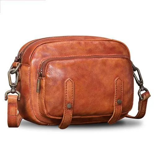 Grey Vintage Mens Leather Small Messenger Bag Side Bag Postman Bag Courier Bag for Men
