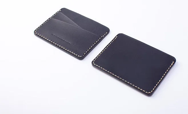 Handmade Beige Black Leather Women Men Small Card Holder Card Wallet for Men Women