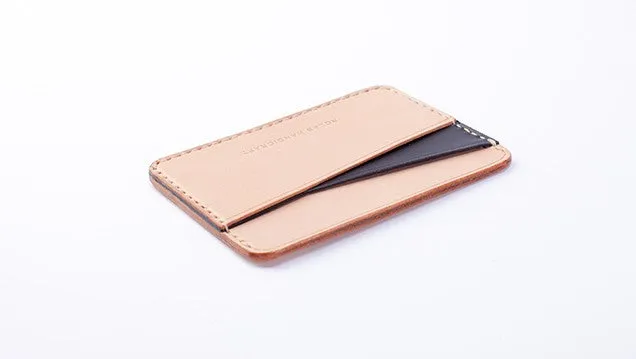 Handmade Beige Black Leather Women Men Small Card Holder Card Wallet for Men Women